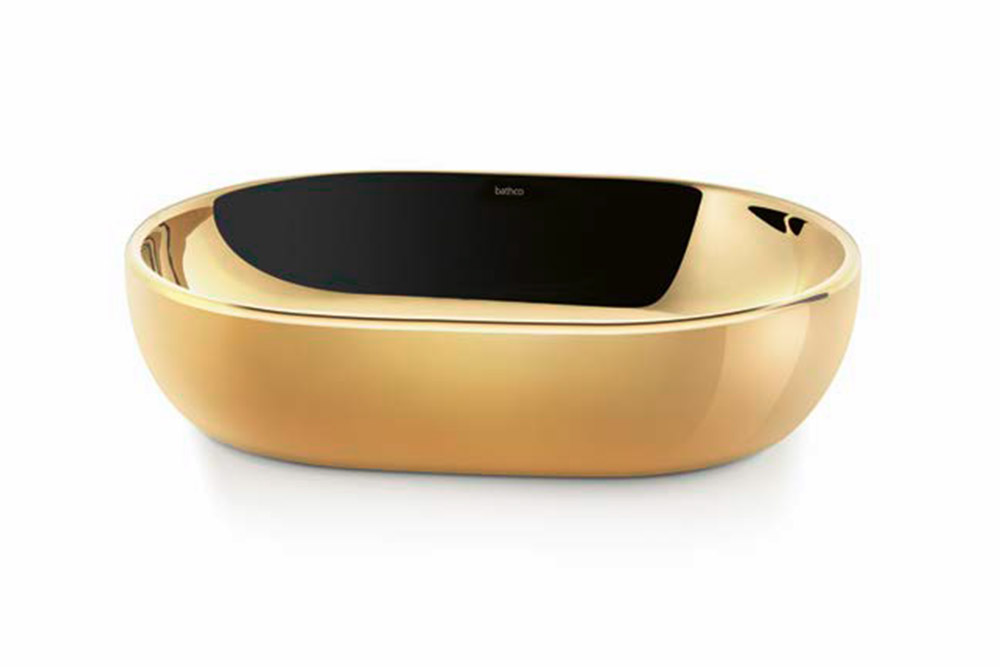 Exklusive goldene Keramikwaschbecken in unserer Badausstellung
